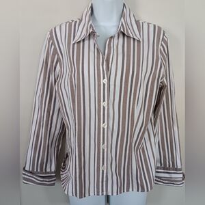 AB Studio Gray and White Striped Button Down Shirt Cotton Blend Sz L